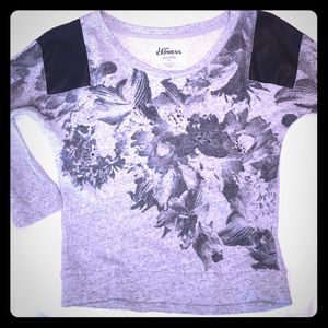 Express gray and black floral print sweater.