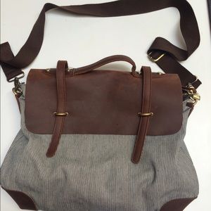 Striped cloth and leather shoulder bag