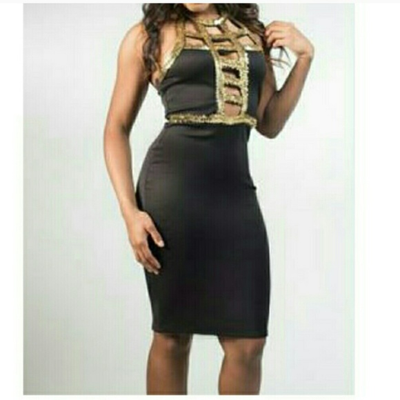 Black Bodycon Gold Sequins Open Front