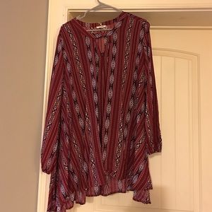 Red print tunic. New.
