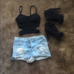 Laced up heeled booties