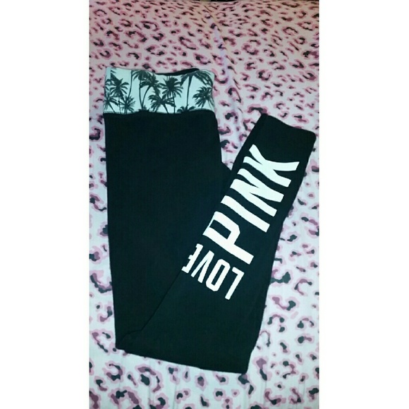 Palm tree Love Pink black leggings