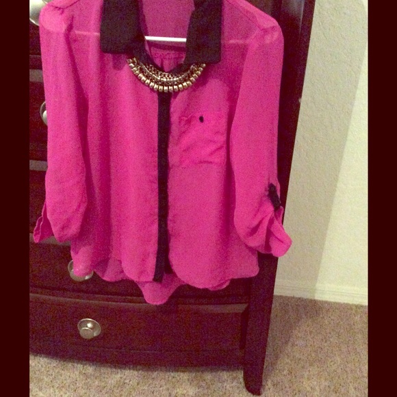 Pink and black Button down blouse! - Picture 1 of 1