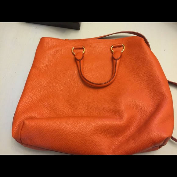 Prada orange Vitelli Daino leather large tote bag - Picture 4 of 4