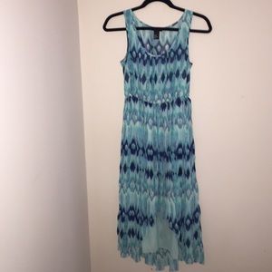 H&M Midi High/Low Blue Aztec Print Dress