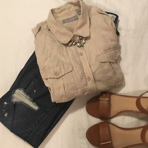 Tan linen button down