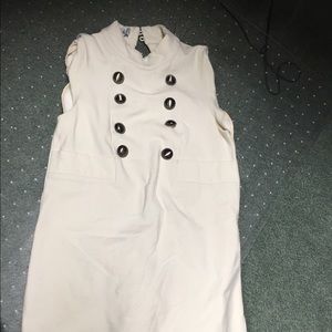 Tibi high neck cream buttoned mini dress small