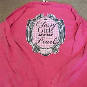 bright pink long sleeve Jadelynn Brooke tee.