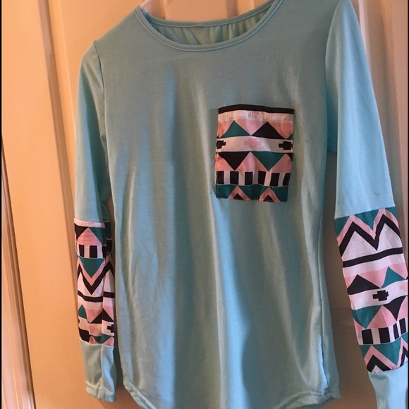 Blue tribal long sleeve shirt