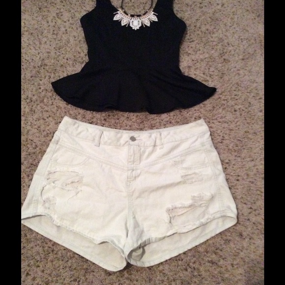 High waist light denim jean shorts - Picture 1 of 3