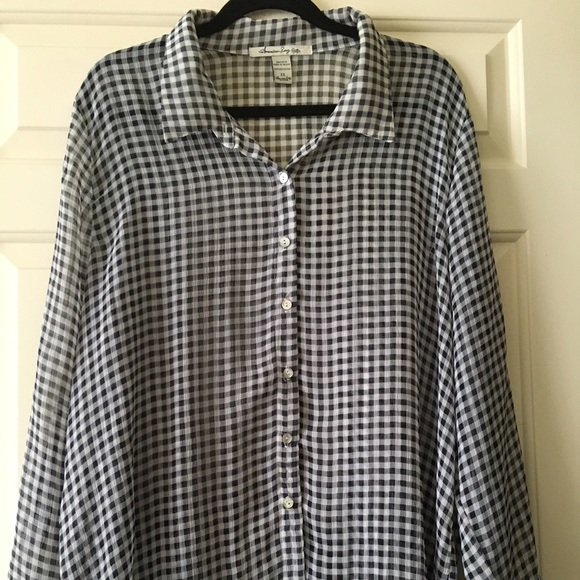 American Rag blouse "grey/white" pattern (sheer)