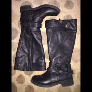 Synthetic leather boots.