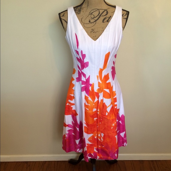 orange and pink floral dress