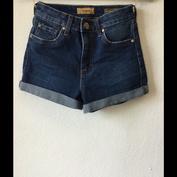 High waisted cuffed jean shorts.