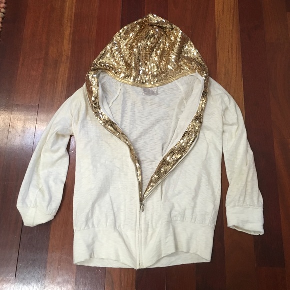 213 Hoodie w/ Gold Sequin hood & inside zipper.