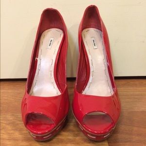 Miu Miu Patent Leather Open Toe Pumps