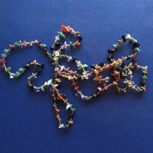 Nat. stone layering necklace 14"