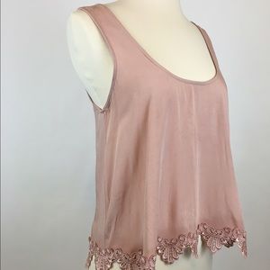 Forever 21 Pink Embroidered Pink Crochet Tank Top