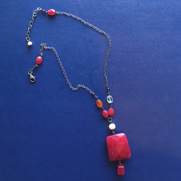 Rubelite tourmaline, carnelian&pearl necklace