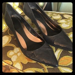 Calvin Klein snake skin black kitten heels