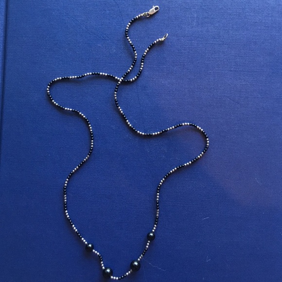 Black onyx and silver 12" necklace