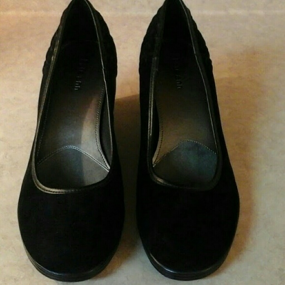 Kate Ann Black Velvet Wedge Shoes