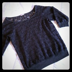 Crochet top - Charcoal Gray 3/4 sleeve