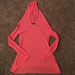 Coral sweater with hood