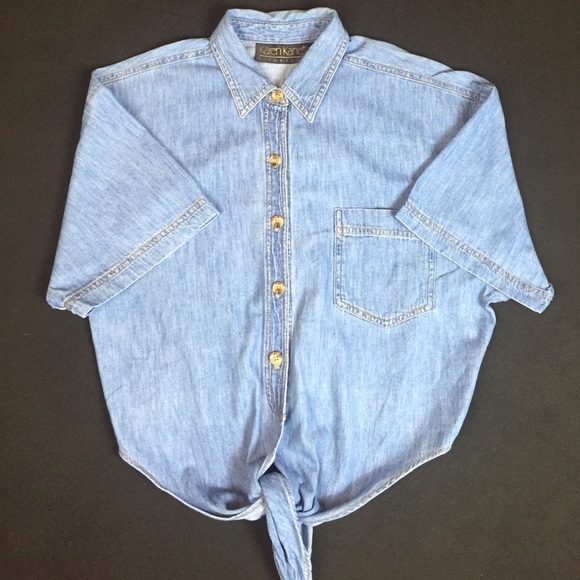 Vintage Tops - ❗️SOLD❗️Cute Denim Tie Front Crop Top 😍