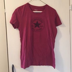 Maroon converse tee.