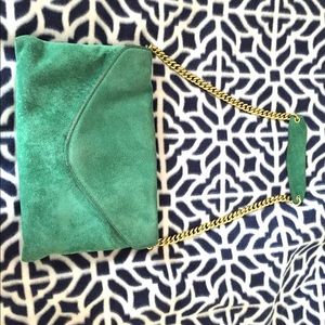 J Crew mint green purse, genuine suede