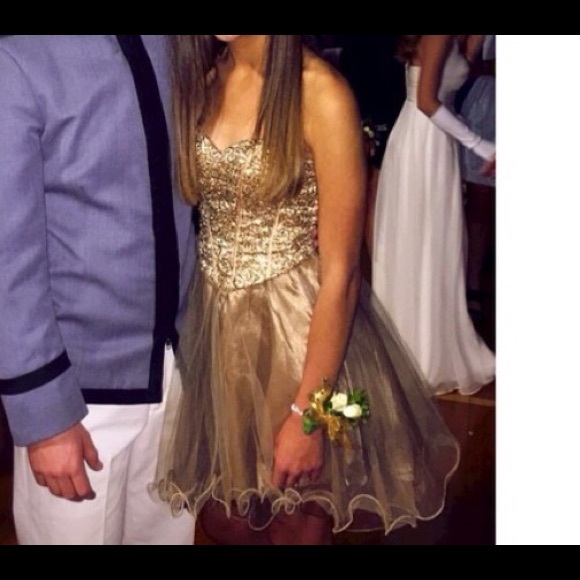 Masquerade prom gold sequin dress. Worn once - Picture 2 of 2