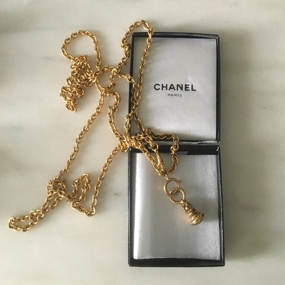 Chanel long gold chain necklace