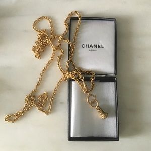 Chanel long gold chain necklace