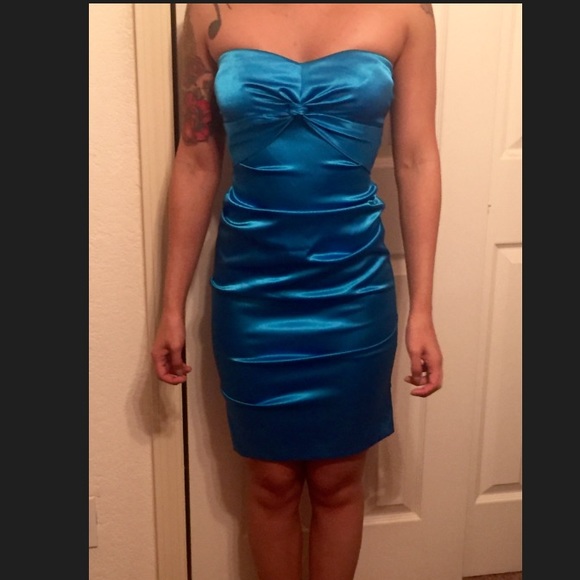 Shiny bright blue prom dress
