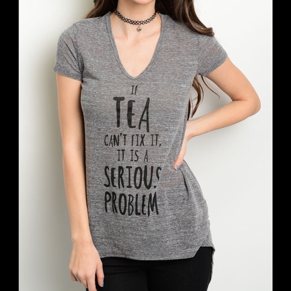 Gray & Black V-Neck Top  New - Picture 2 of 4