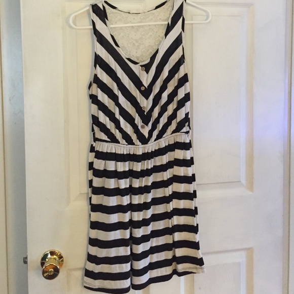 Striped dress with lace back.