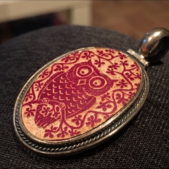 Vintage woodcut Owl pendant