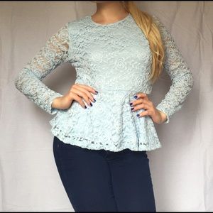 Light blue lace peplum shirt