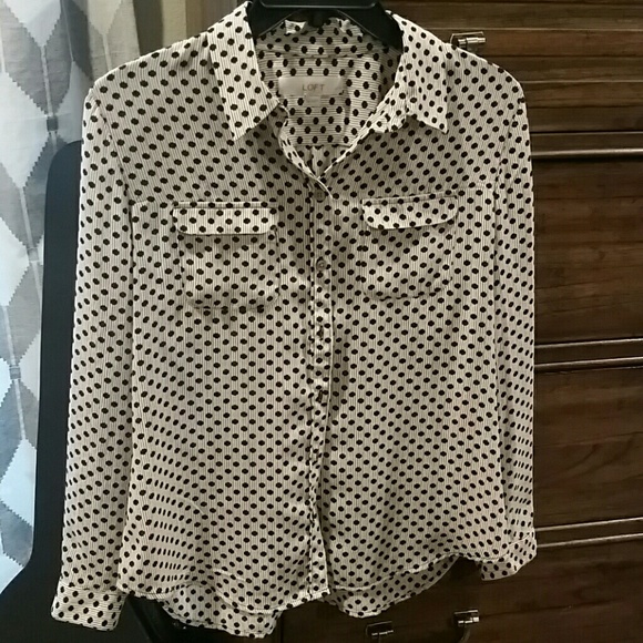 Stripe and polka-dot collared blouse