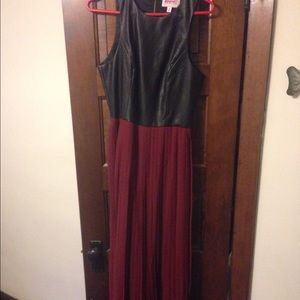 Black leather & maroon maxi.