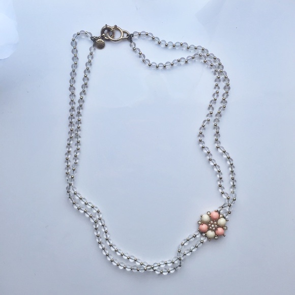 J. Crew Clear Beaded Necklace with Peach Medallion