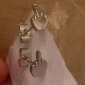 Silver middle finger earrings studs.