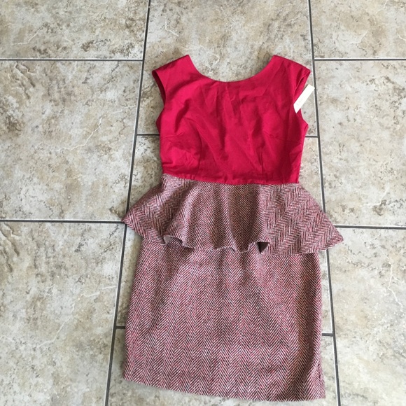 Esley from Modcloth NWT red and tweed peplum dress