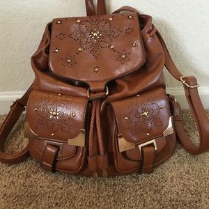 Brown faux leather backpack