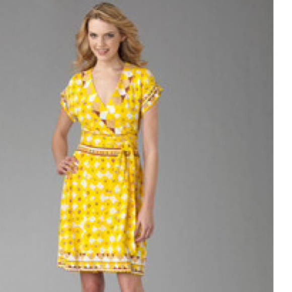 dvf yellow wrap dress