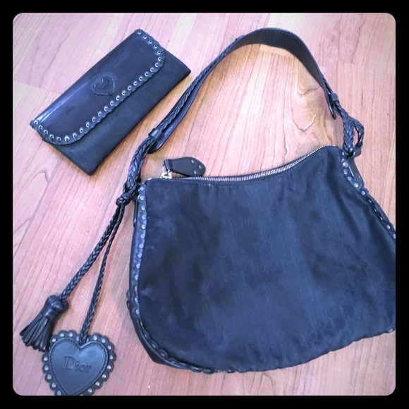 Dior black handbag and wallet