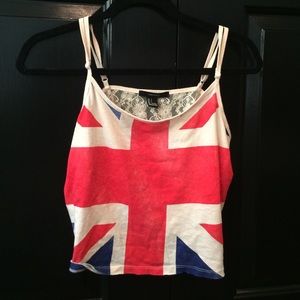 Forever 21 English flag crop top with lace back