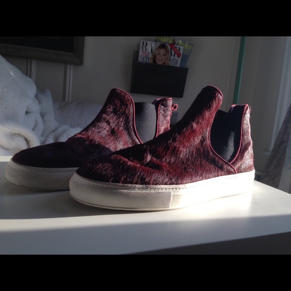 Zara burgundy pony hair hightops