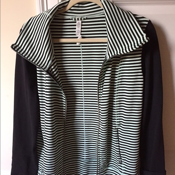 Sea foam green and black striped exercise jacket